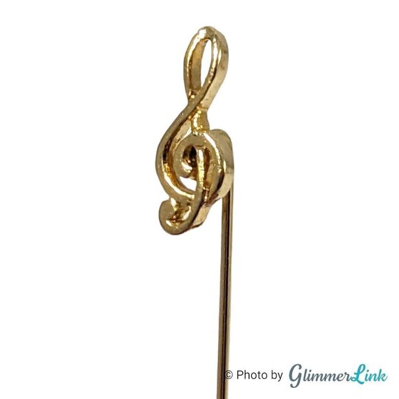 Vintage Treble Clef Musical Note Gold Tone Stick Pin - Picture 4 of 13